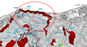 In rosso sono segnate le zone R4, cioè a rischio idrogeologico molto elevato.