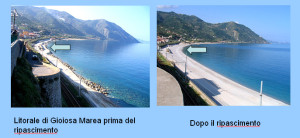Litorale di Gioiosa Marea prima e dopo l'intervento di ripascimento costiero